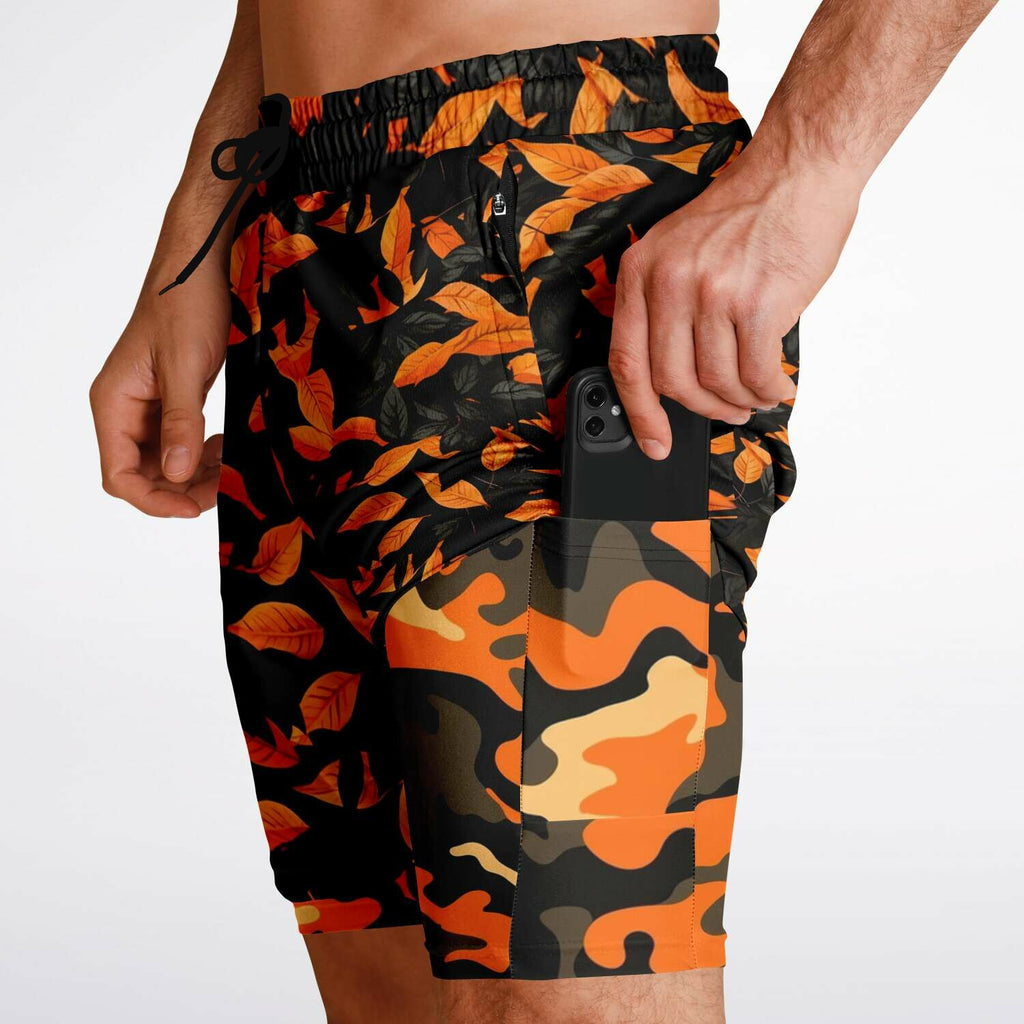 Orange leaves Camouflage Men's 2-in-1 Shorts