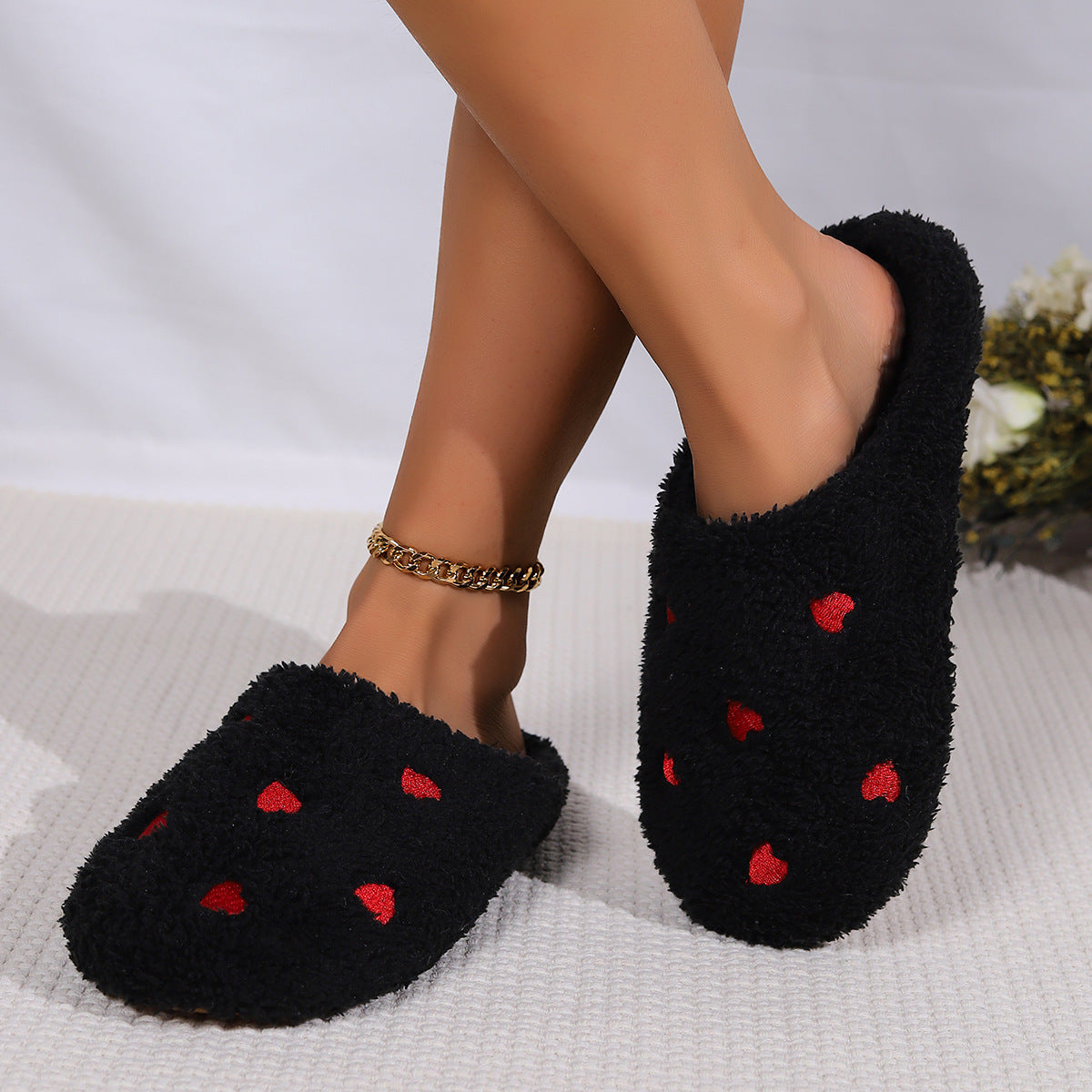 Little Heart Warmth Soft-soled Cotton Slippers