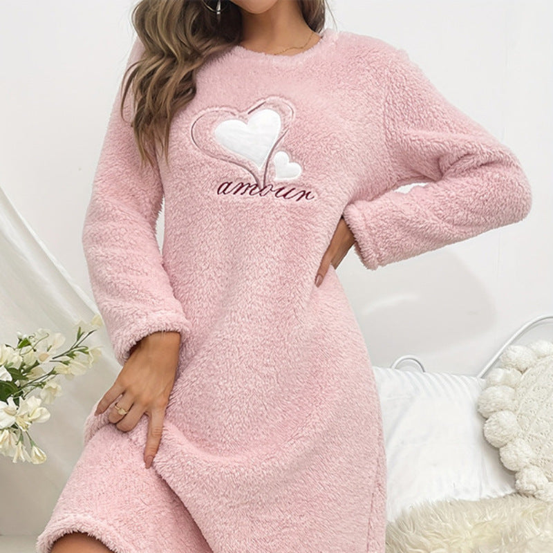 Ladies Amore furry flannel long sleeve pullover nightgown