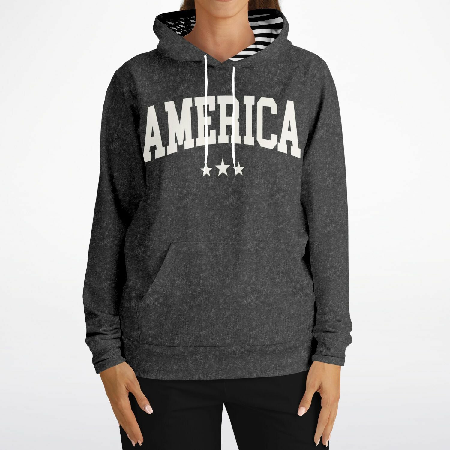 Ladies America Black Acid Wash Hoodie