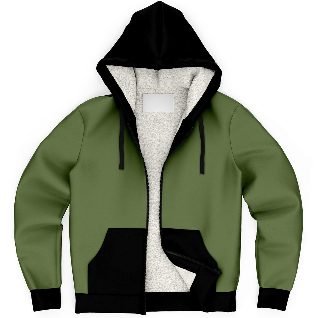 Green and Black Microfleece Zip up Hoodie