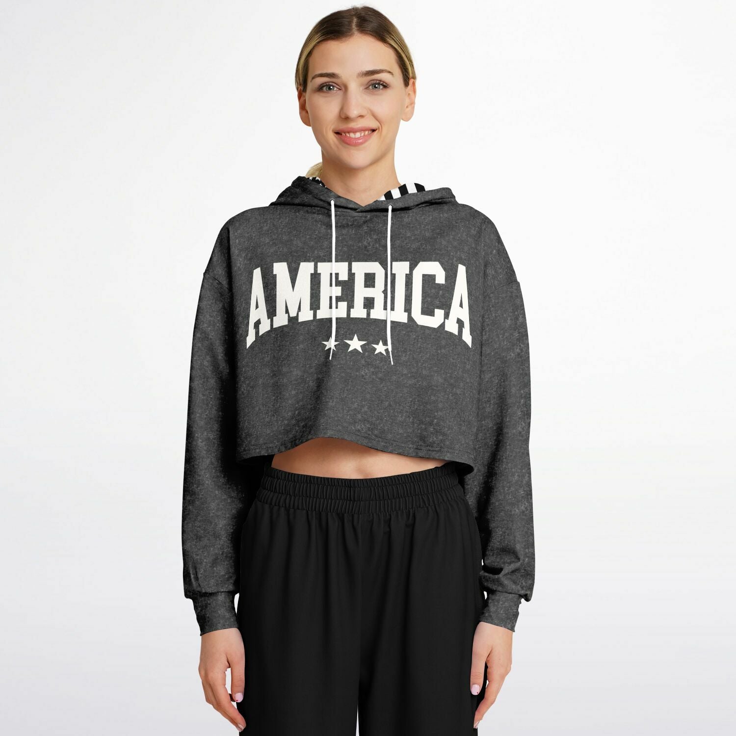Ladies America Black Acid Wash Dance Hoodie