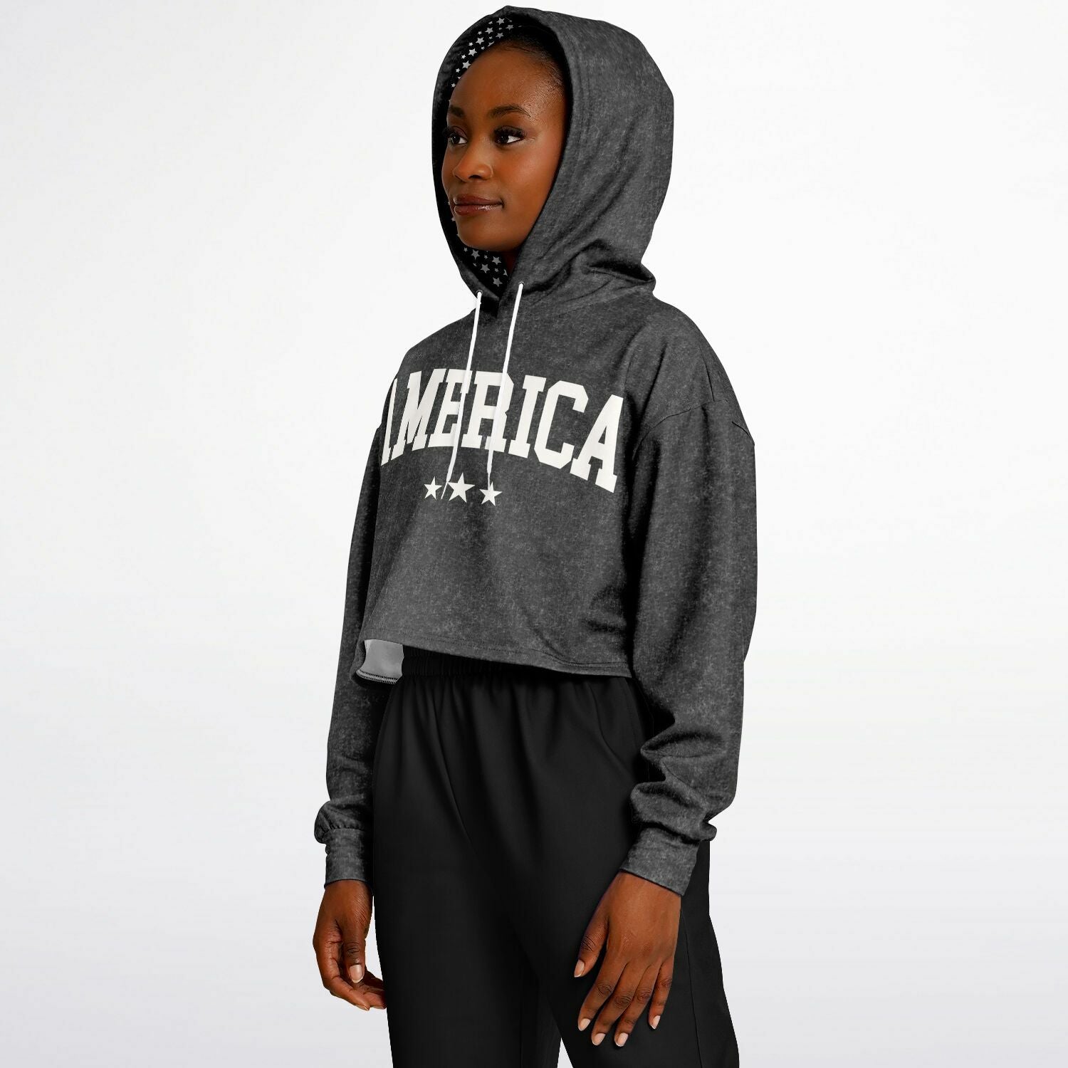 Ladies America Black Acid Wash Dance Hoodie
