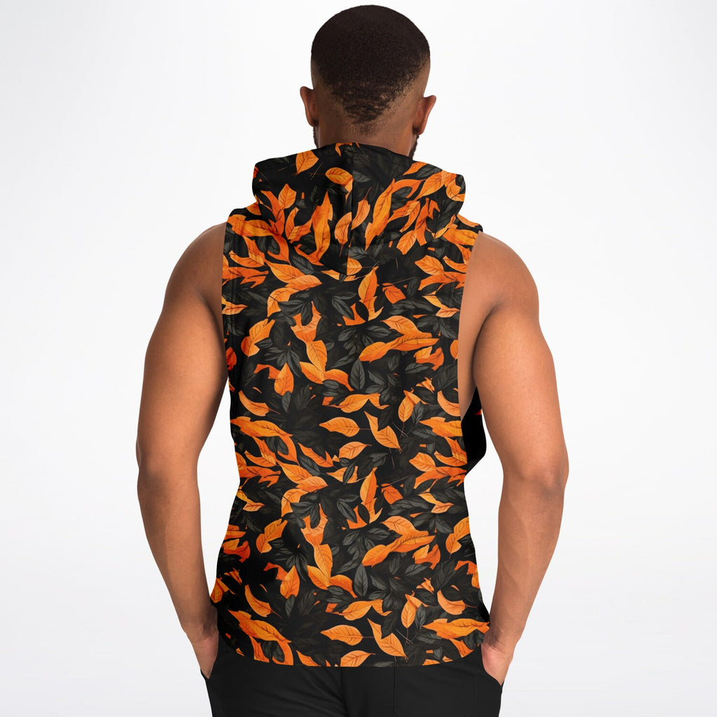 Orange Leaves Forest Camo Athletic Drop Armhole Sleeveless Hoodie