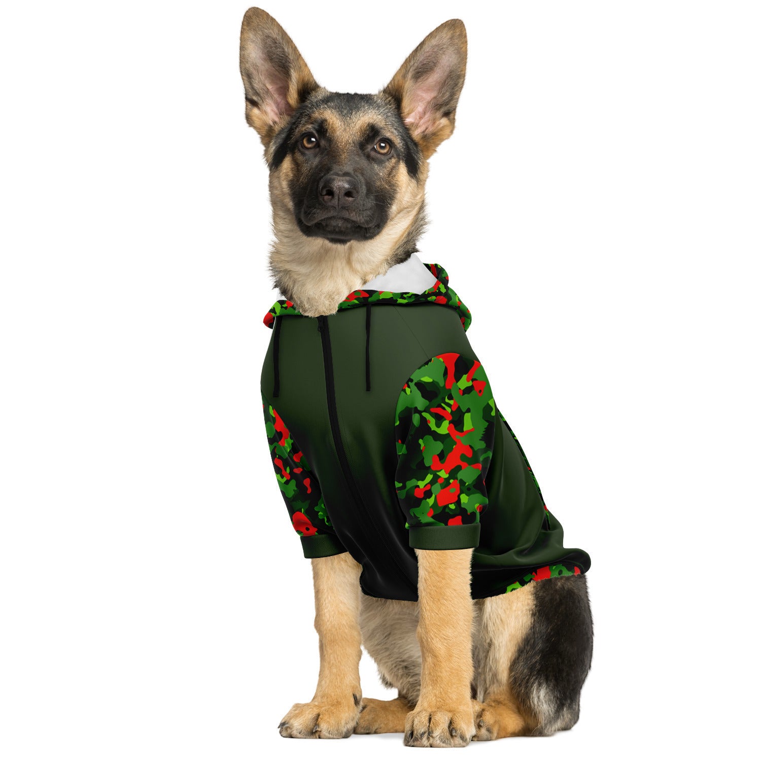 Xmas Camo Green Athletic Dog Zip-Up Hoodie