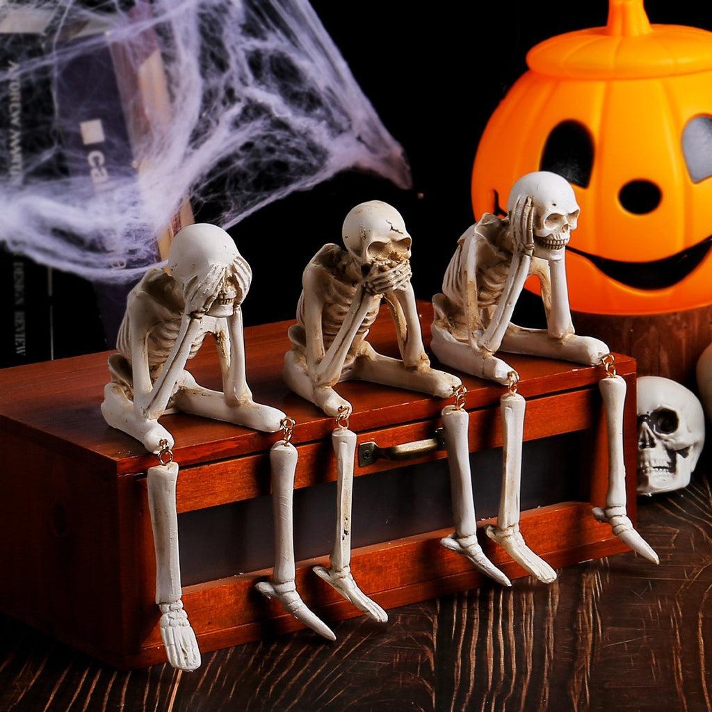 Halloween Skeleton Hear no evil, Speak no Evil, see no Evil Resin Decorations