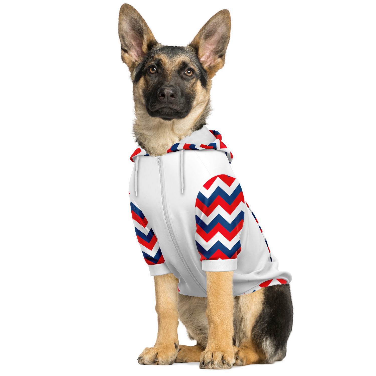 Red White and Blue Zig Zag Athletic Dog Zip-Up Hoodie