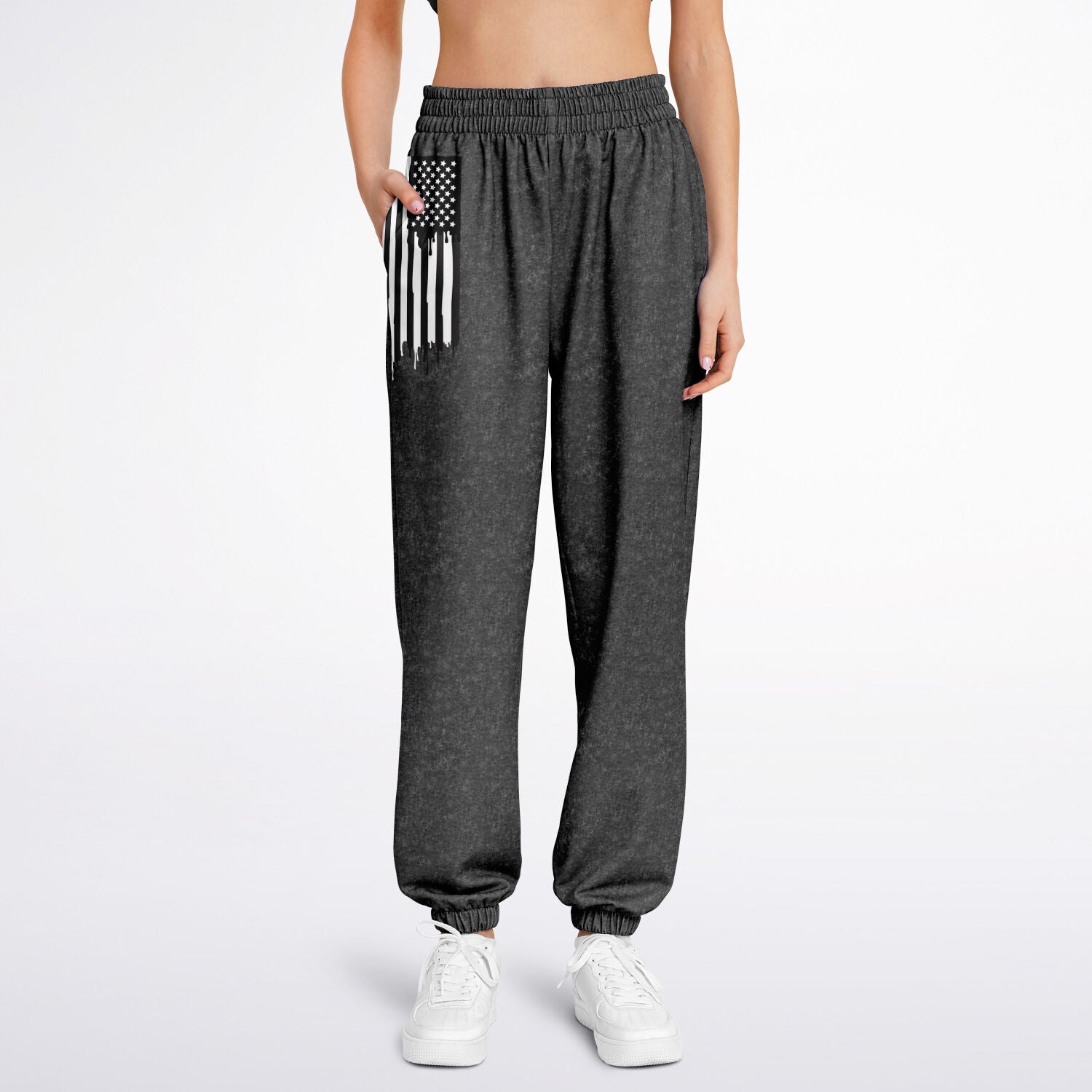 Ladies American Drip Black Acid Wash Dance Sweatpants