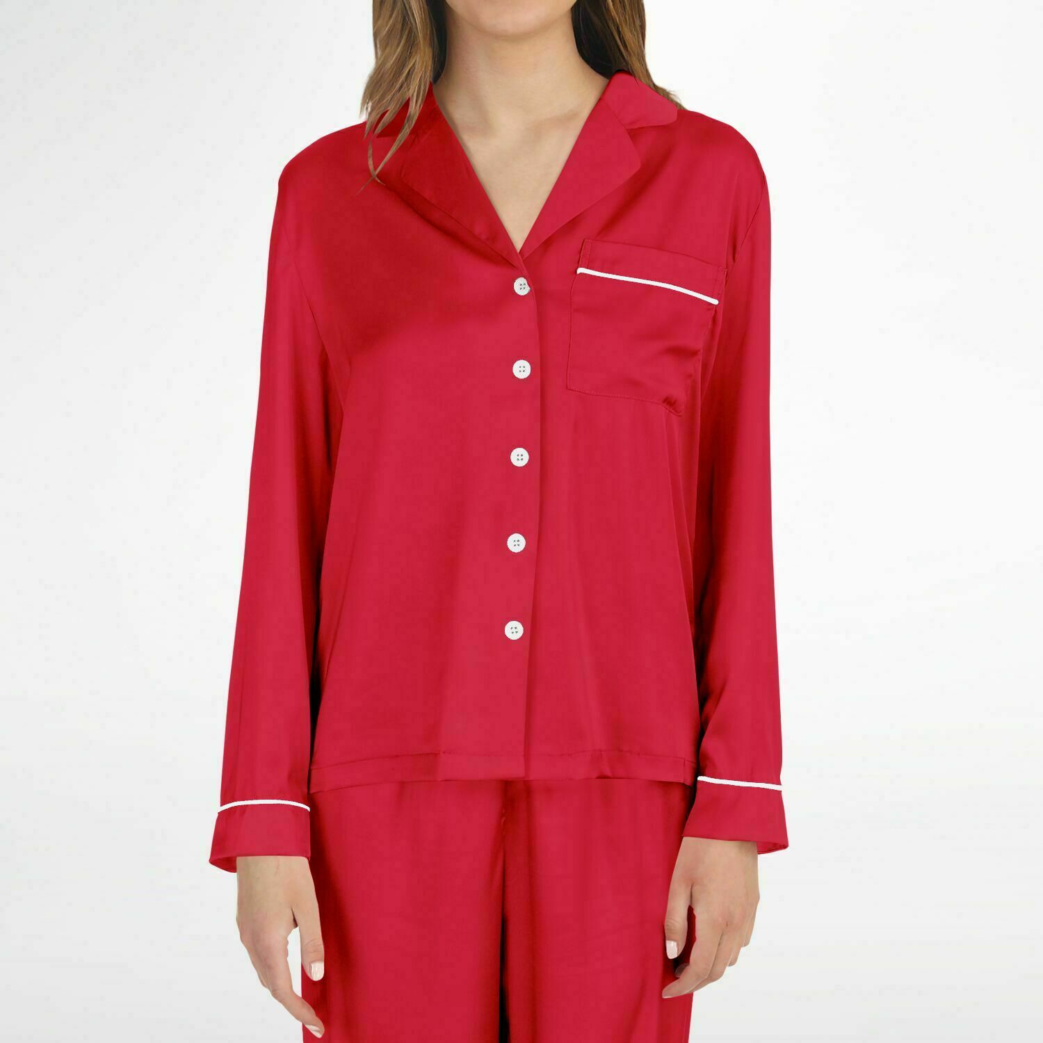 Women's Cherry Red Premium Satin Pajamas