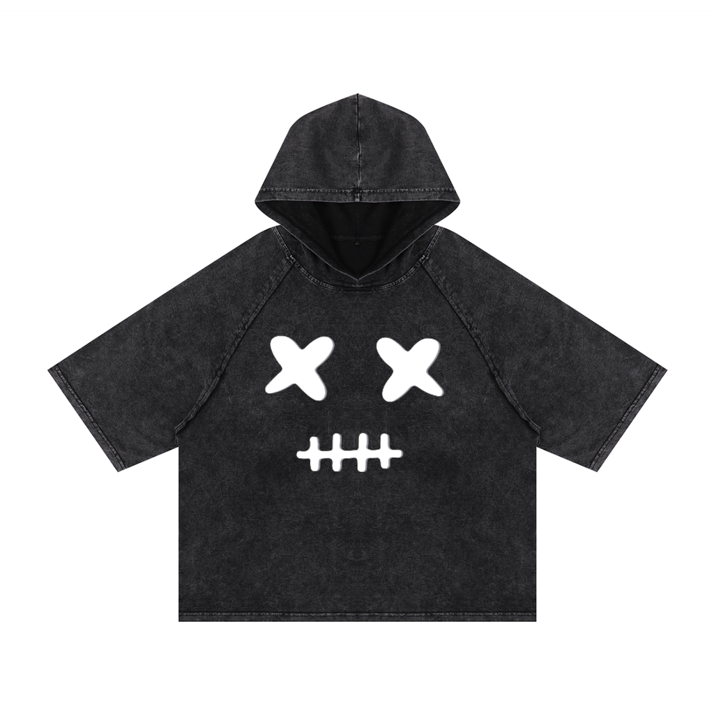 Dead Silent Snow Washed Hooded Boxy Unisex T-Shirt