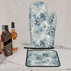 Blue Snowflake Oven Mitts and Potholder Set