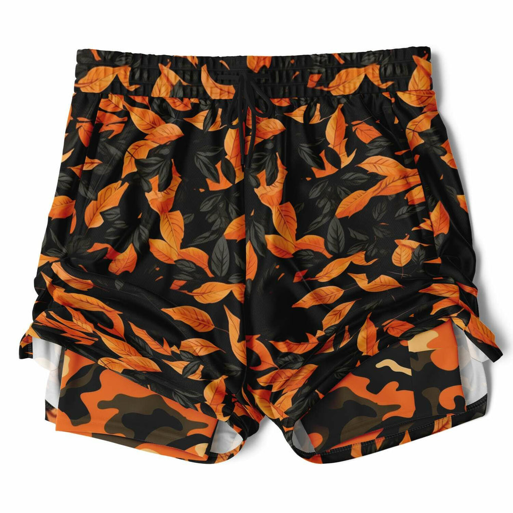 Orange leaves Camouflage Men's 2-in-1 Shorts