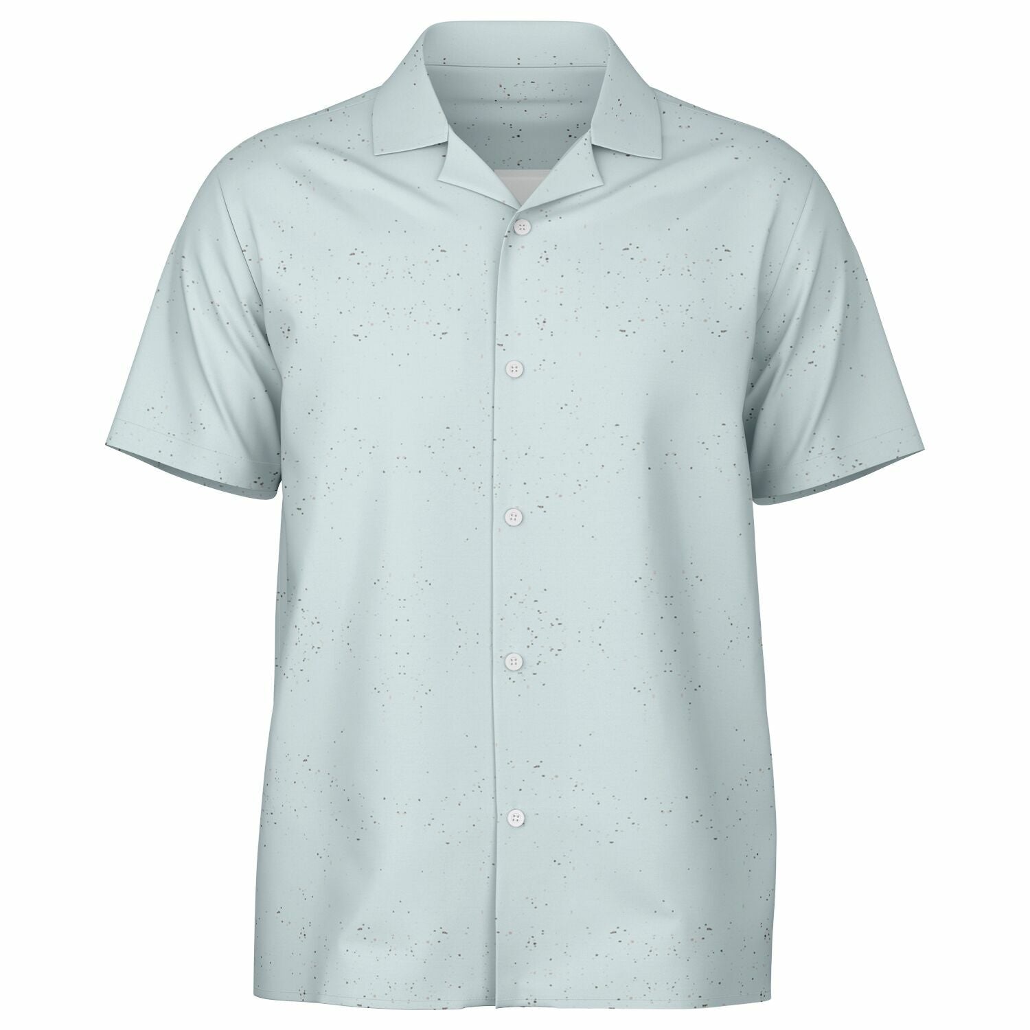 Ice Blue Speckled Men's Spread Collar Short Sleeve Button-Down Shirt