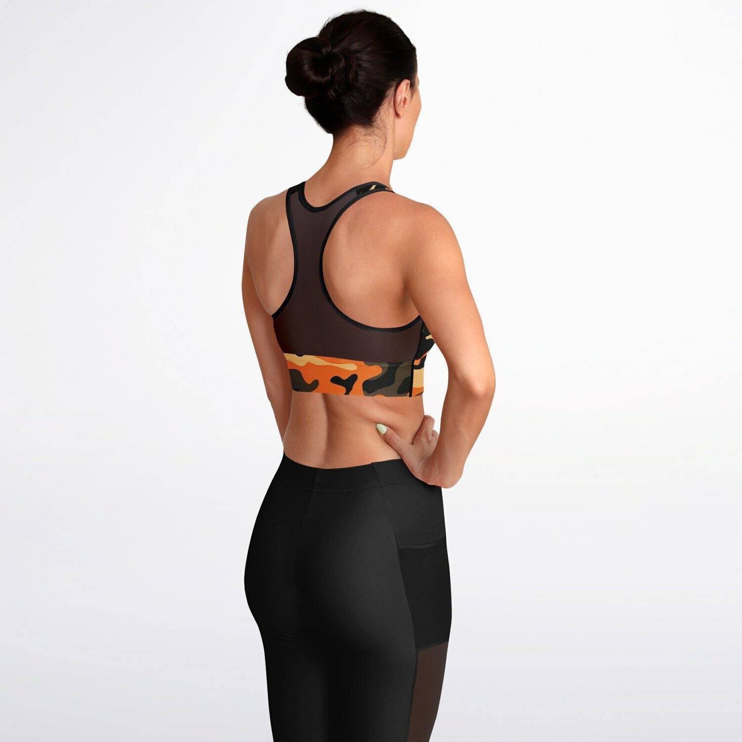 Orange Camo Mesh Padded Sports Bra