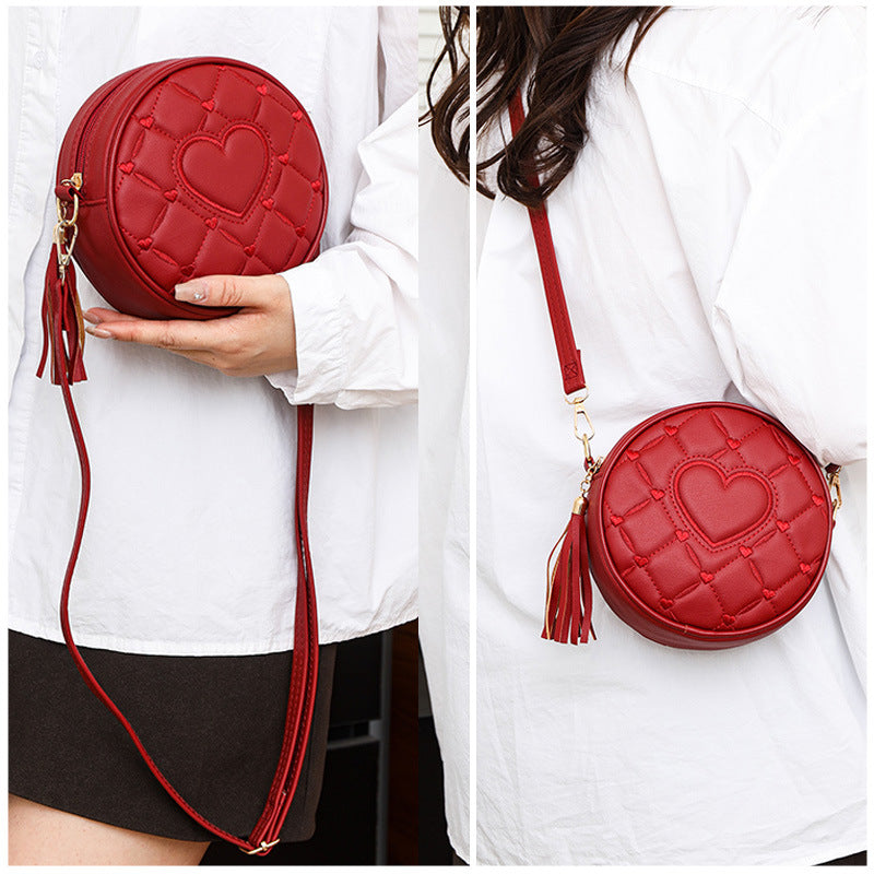 Embroidery Hearts Crossbody Round small bag