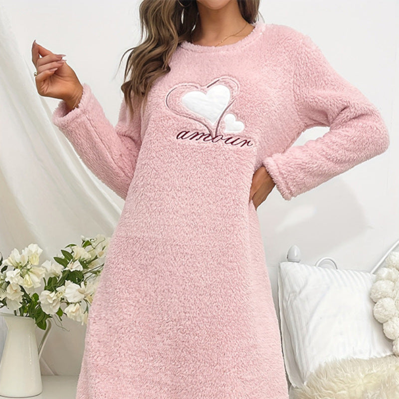 Ladies Amore furry flannel long sleeve pullover nightgown