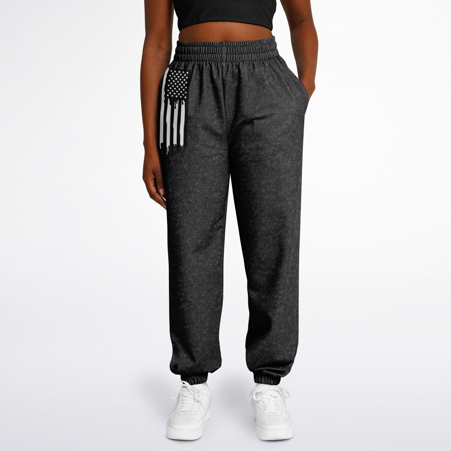 Ladies American Drip Black Acid Wash Dance Sweatpants