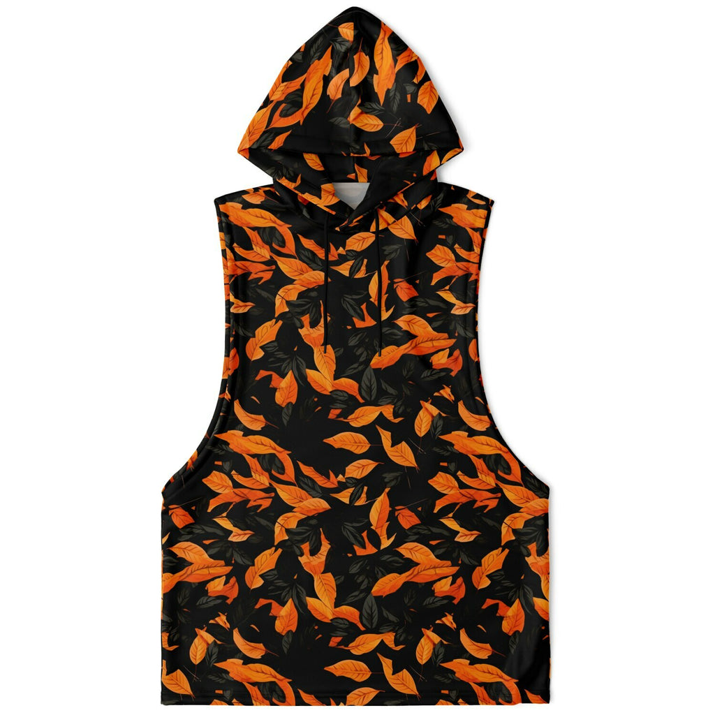 Orange Leaves Forest Camo Athletic Drop Armhole Sleeveless Hoodie
