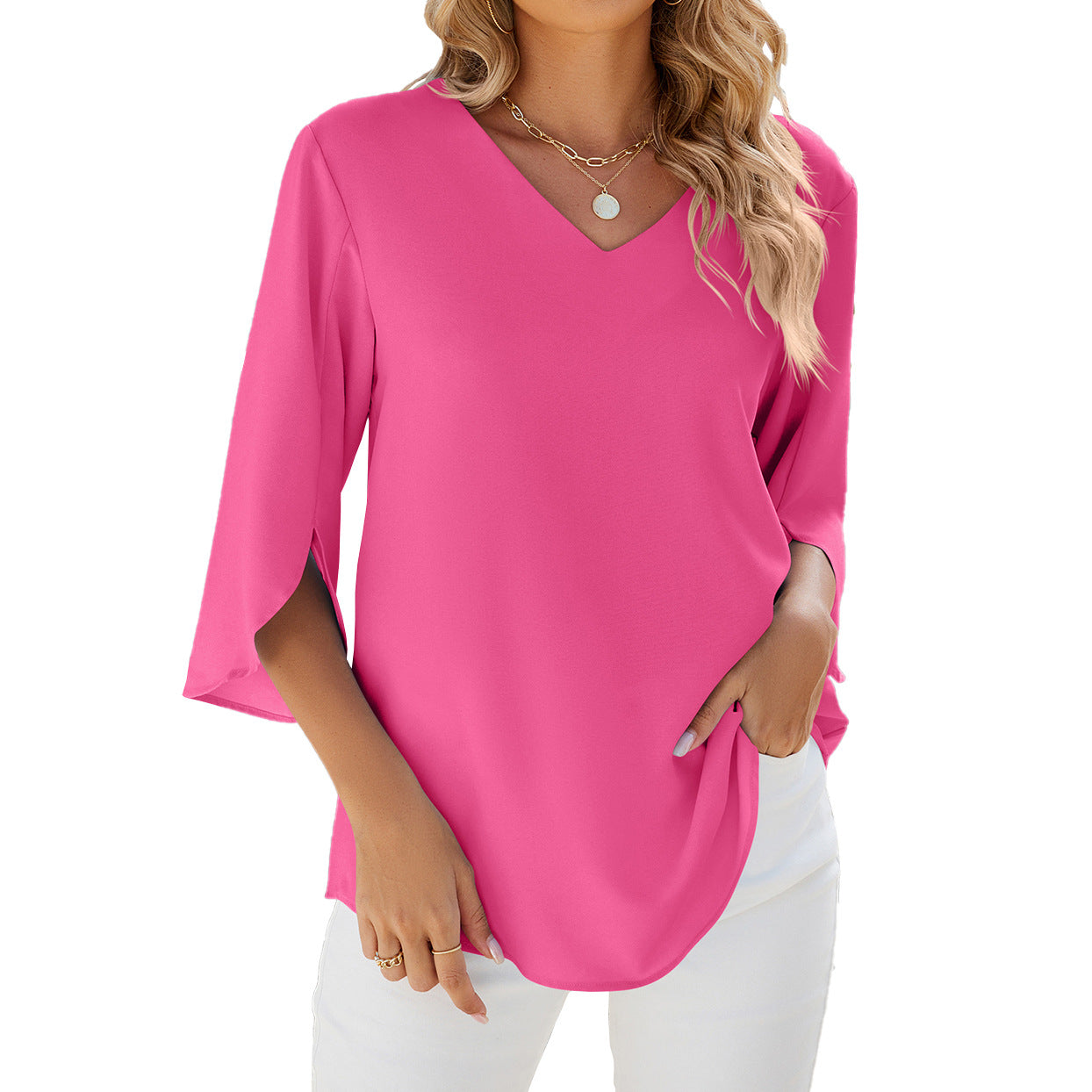 Womens V-Neck Loose Chiffon Shirt