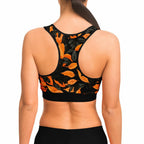 Orange Leaves Forest Camo Sports Bra