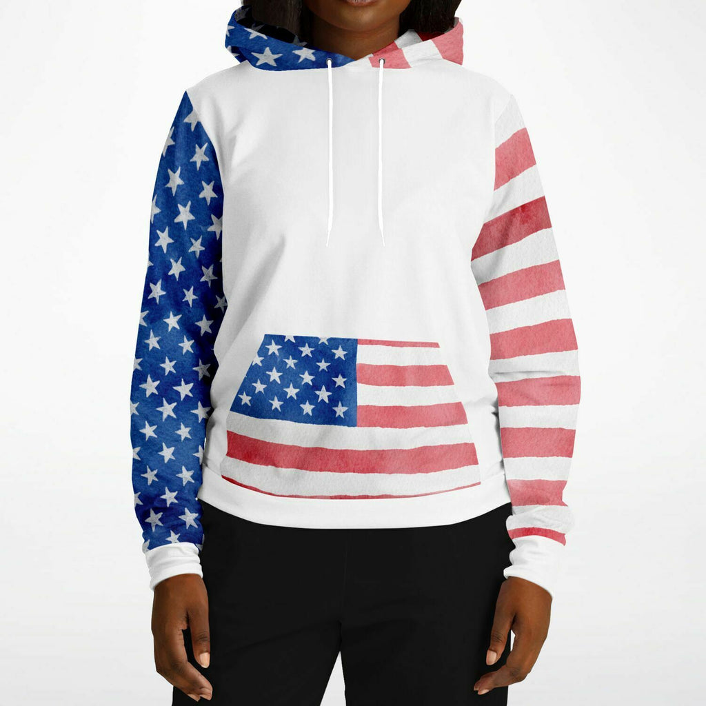 Stars And Stripes Watercolor Ladies Pullover Hoodie