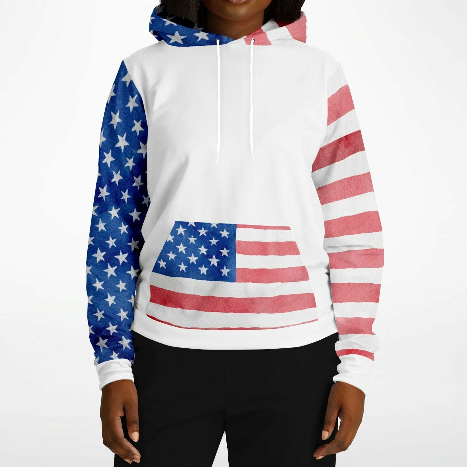 Stars And Stripes Watercolor Ladies Pullover Hoodie