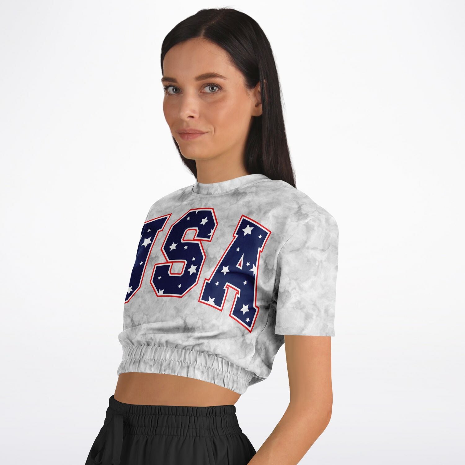 USA Cropped Short Sleeve Ladies Sweatshirt