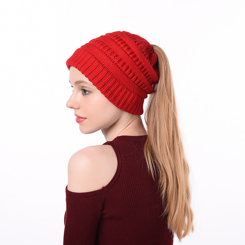 Womens Knitted Ponytail Hat Winter Warm Cap