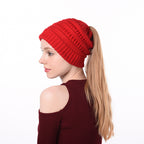 Womens Knitted Ponytail Hat Winter Warm Cap