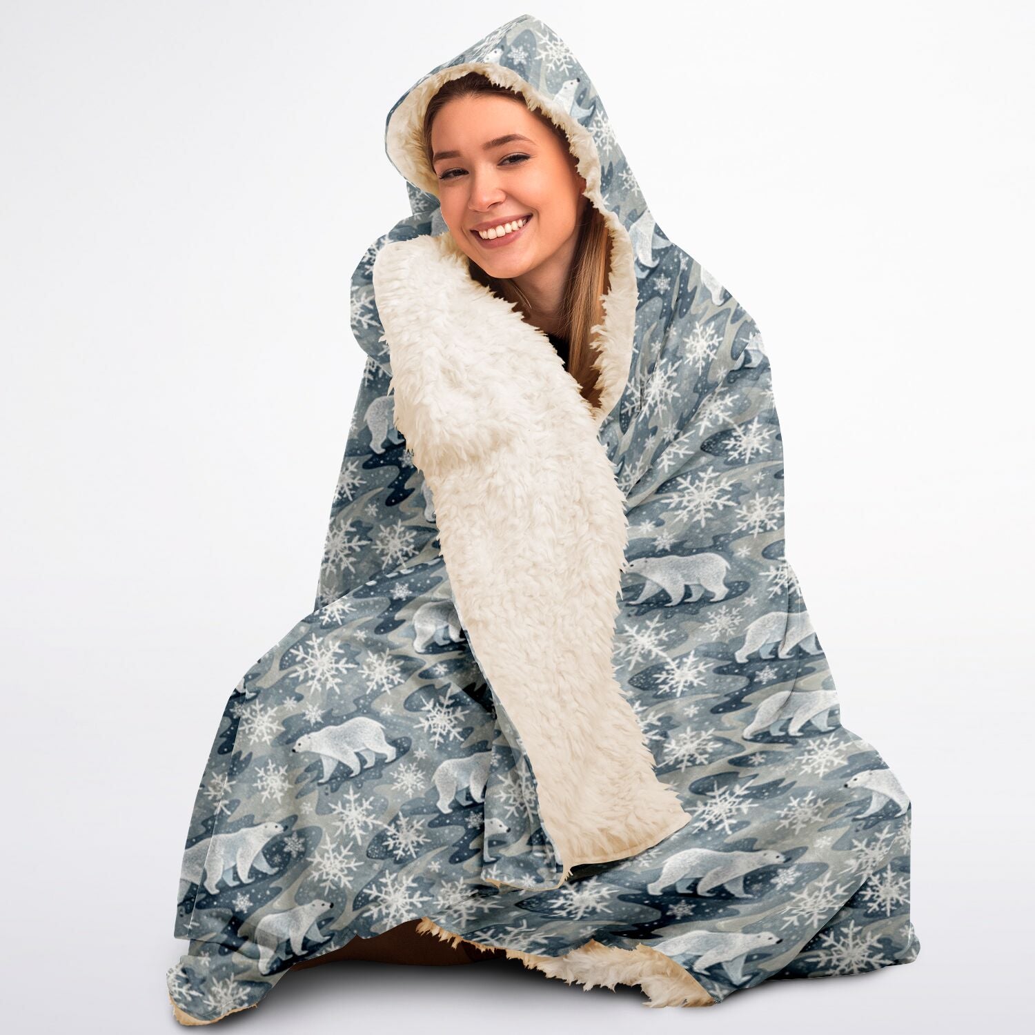 Polar Bear Blizzard Hooded Sherpa Blanket