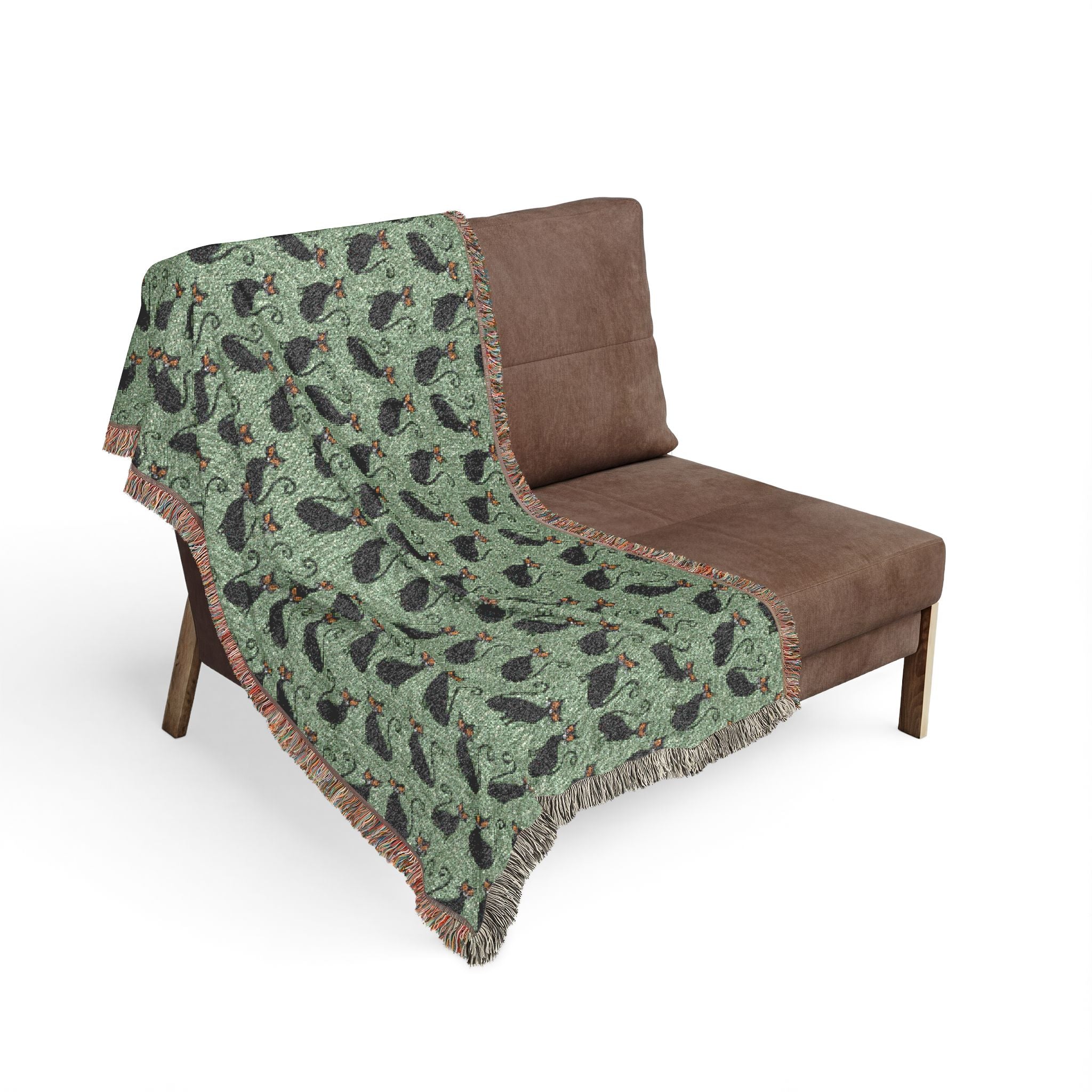 Cat Pattern Woven Blanket — Cozy Decorative Throw for Halloween