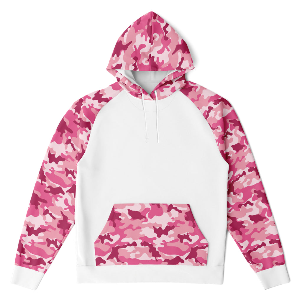 Ladies White and Pink Camo Raglan Hoodie
