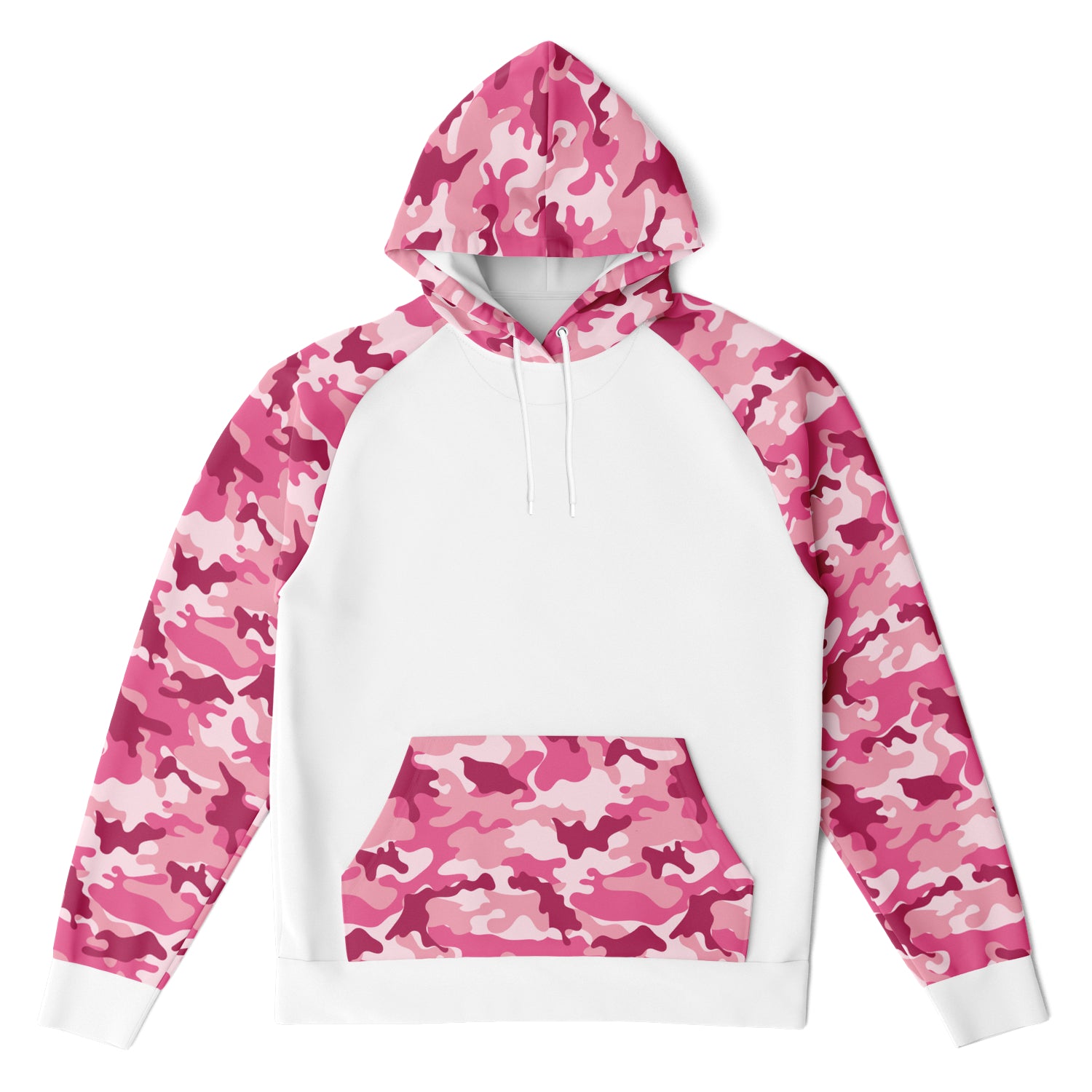 Ladies White and Pink Camo Raglan Hoodie