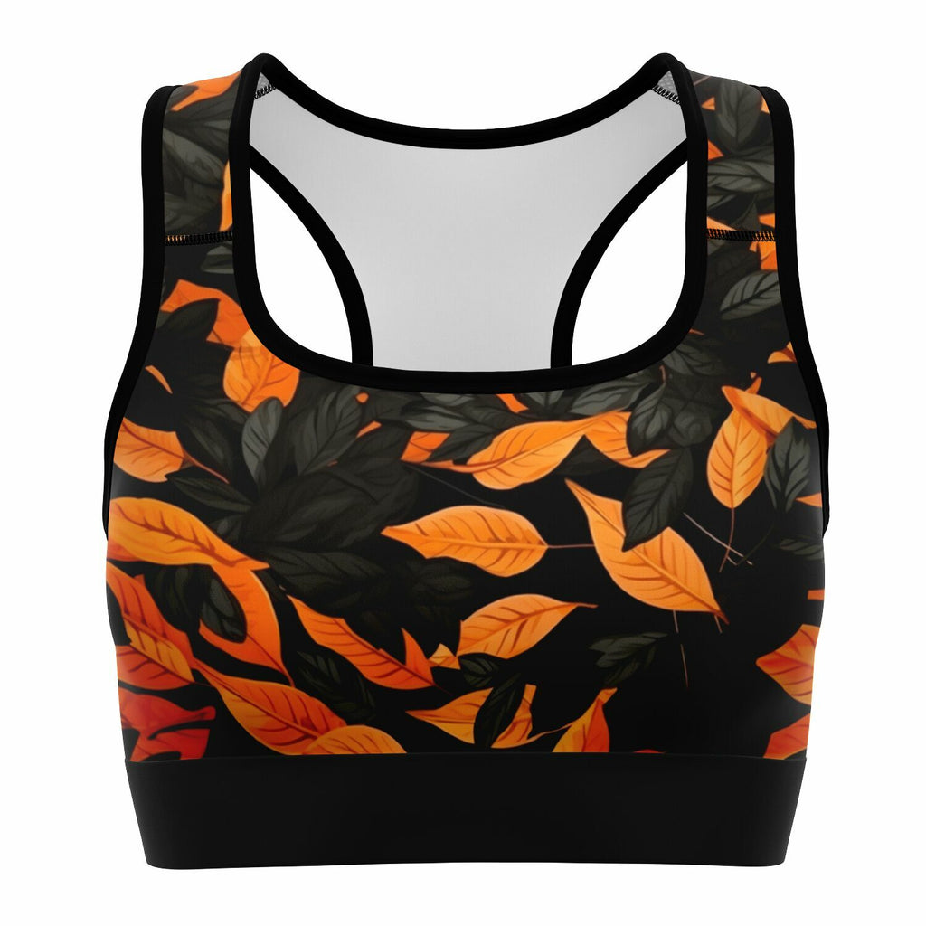 Orange Leaves Forest Camo Sports Bra