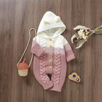 knitted Baby Hooded Jumpsuit / Onesie