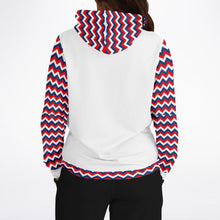 Load image into Gallery viewer, Red, White and Blue Zig Zag Ladies Pull Over Hoodie
