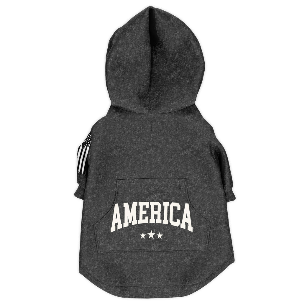 America Black Acid Wash Dog Zip-Up Hoodie