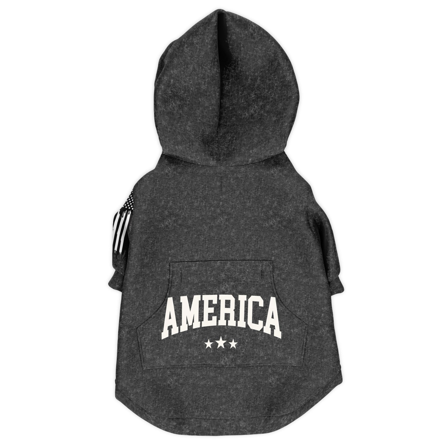 America Black Acid Wash Dog Zip-Up Hoodie