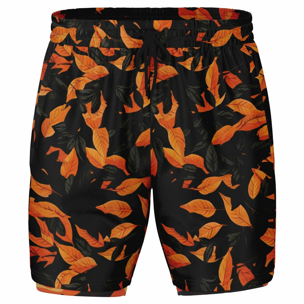 Orange leaves Camouflage Men's 2-in-1 Shorts