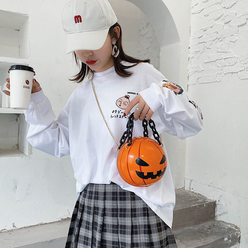 Halloween Cartoon Pumpkin Ball Shoulder Handbag With Chain