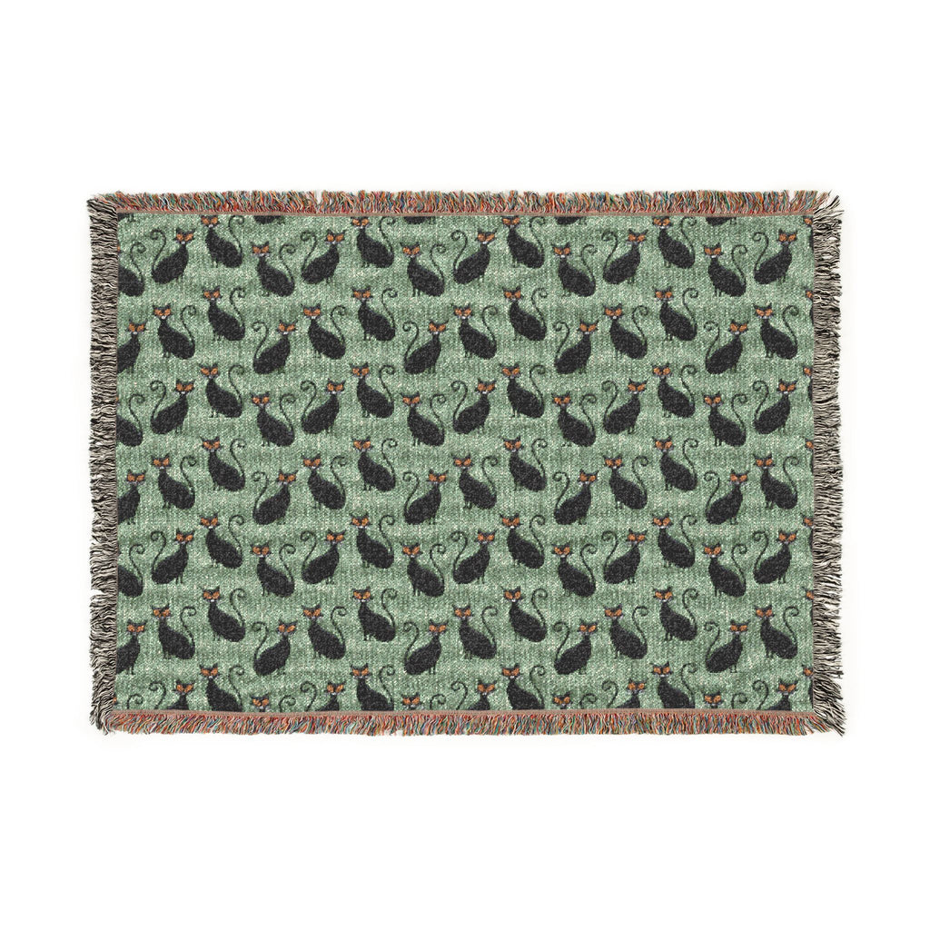 Cat Pattern Woven Blanket — Cozy Decorative Throw for Halloween