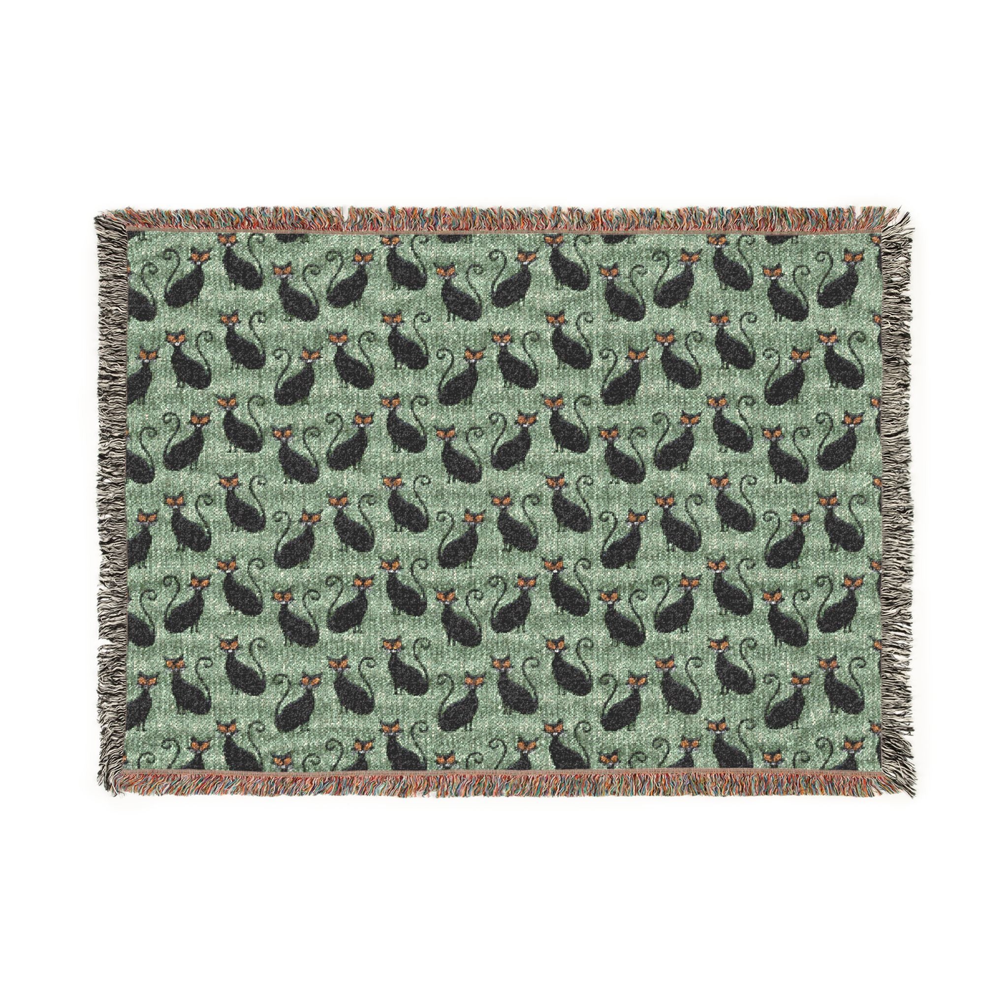 Cat Pattern Woven Blanket — Cozy Decorative Throw for Halloween