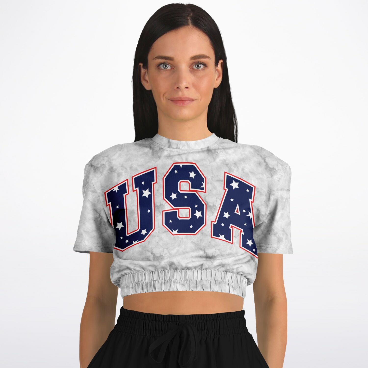 USA Cropped Short Sleeve Ladies Sweatshirt