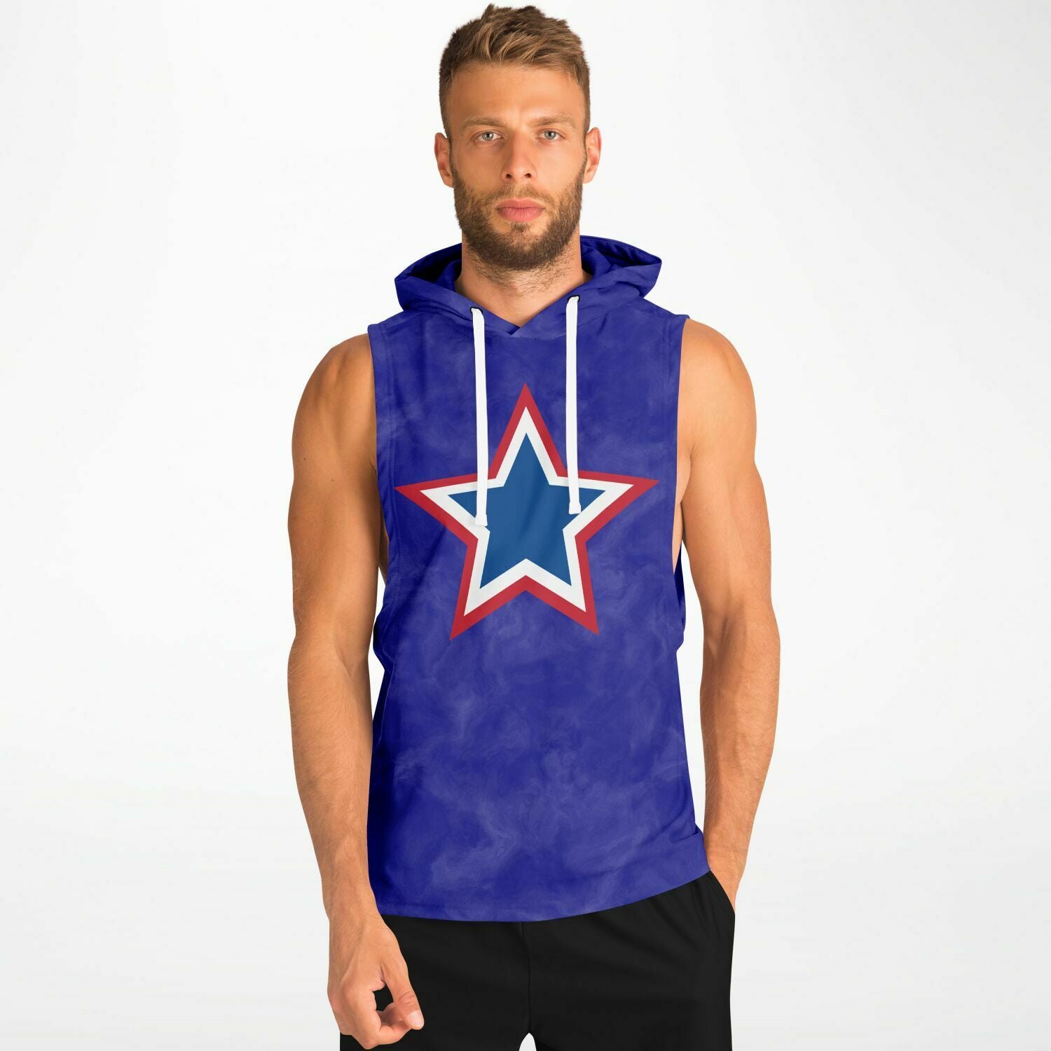 Red, White and Blue Star Blue Drop Armhole Hoodie