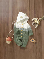 knitted Baby Hooded Jumpsuit / Onesie