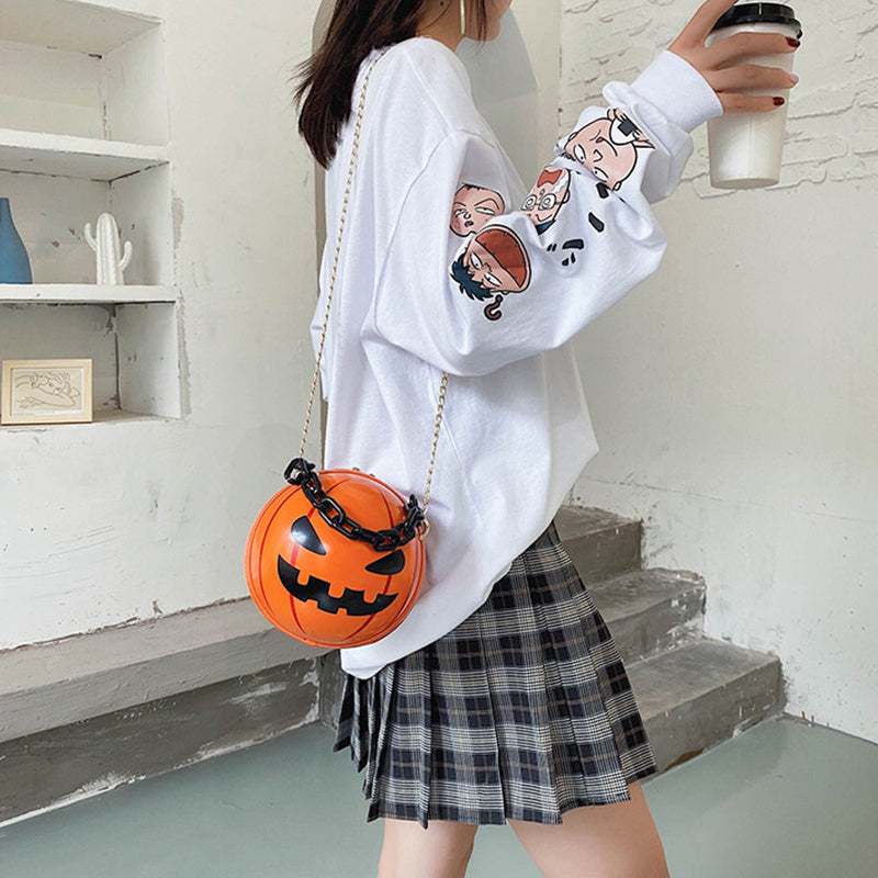 Halloween Cartoon Pumpkin Ball Shoulder Handbag With Chain
