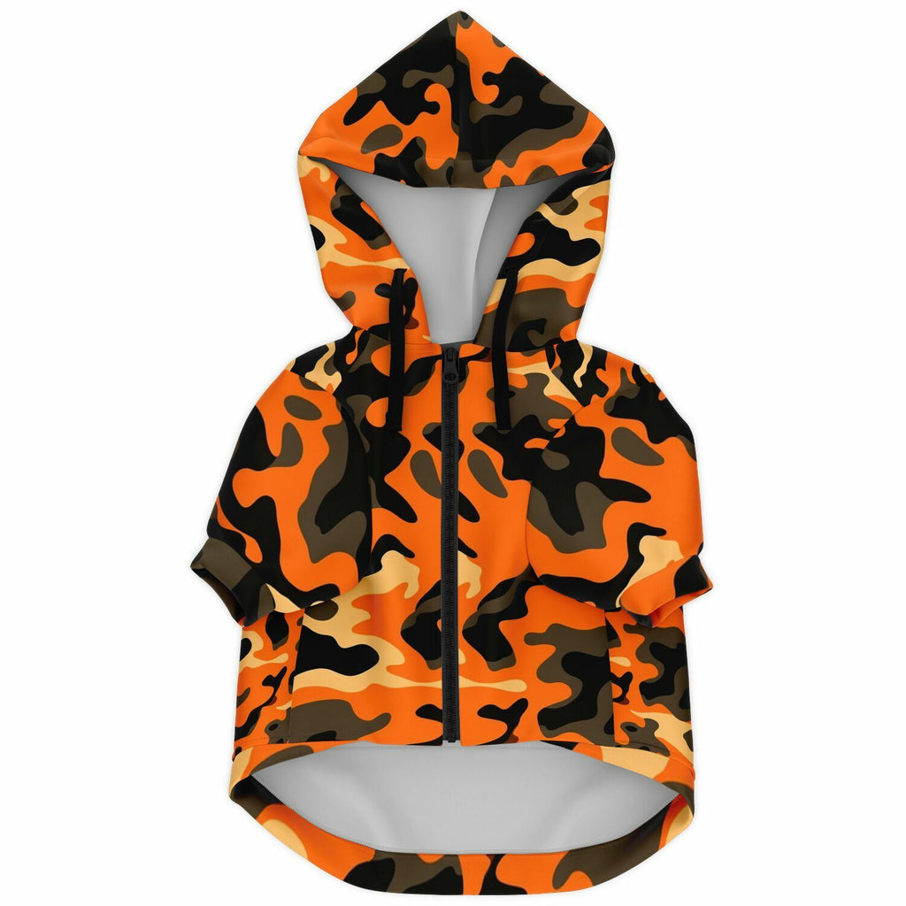 Orange and Black Camo Fashion Dog Zip-Up Hoodie