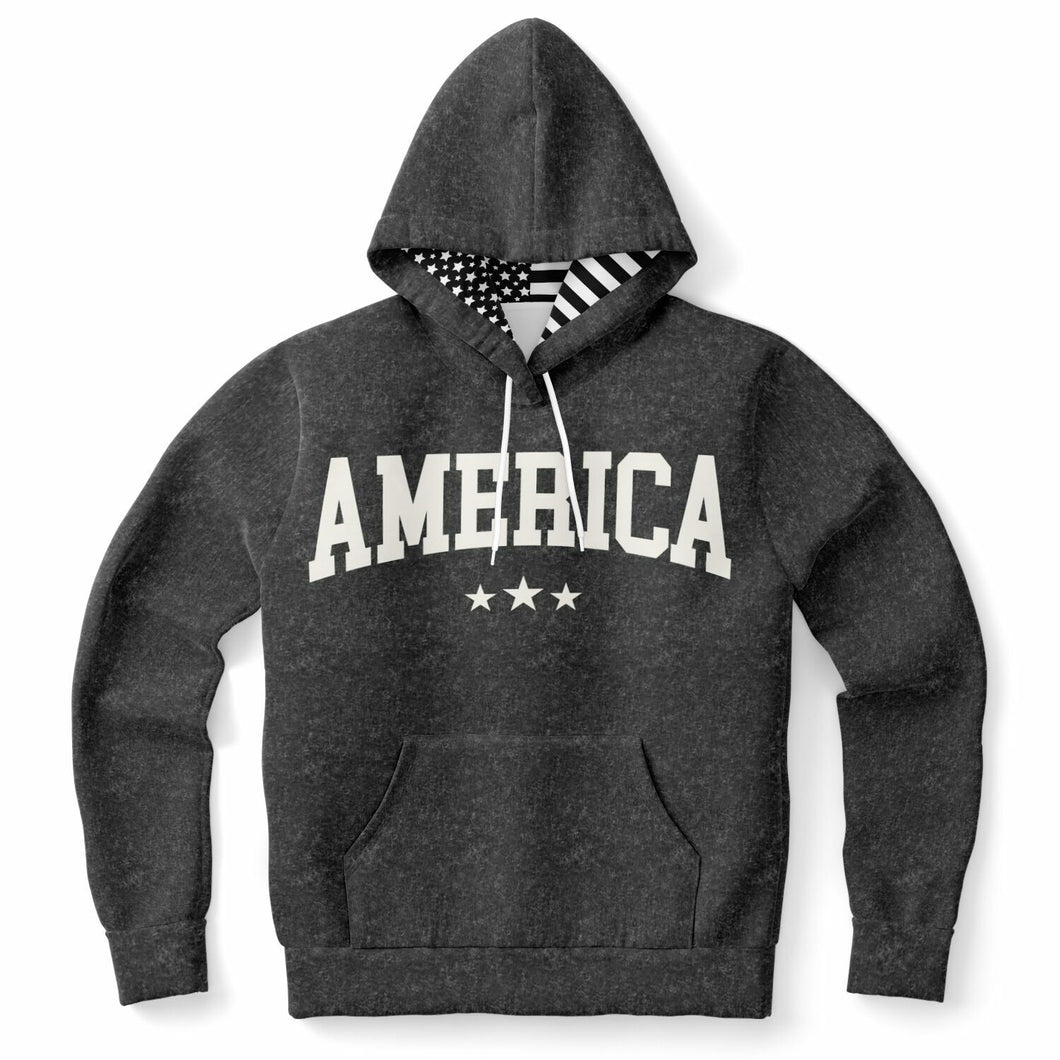 Ladies America Black Acid Wash Hoodie