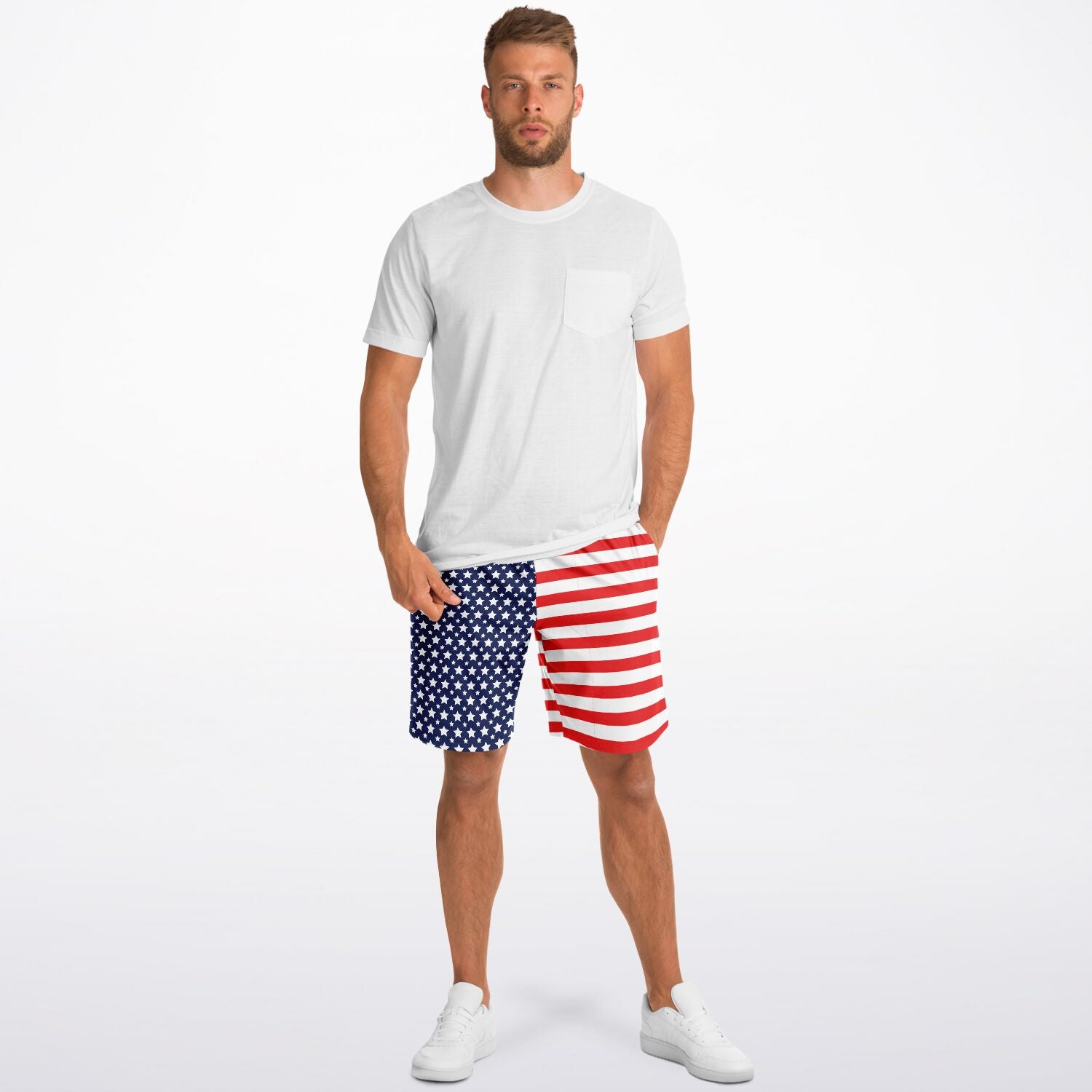 Stars and Stripes Mens Athletic Long Shorts