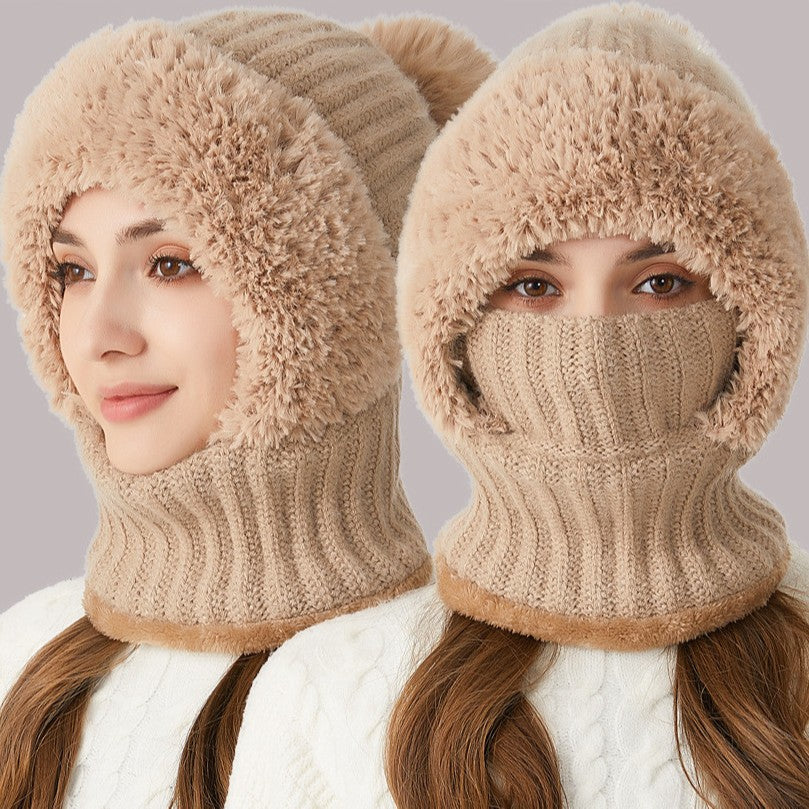 Winter Fleece Lined Knit Hat With Face Cover